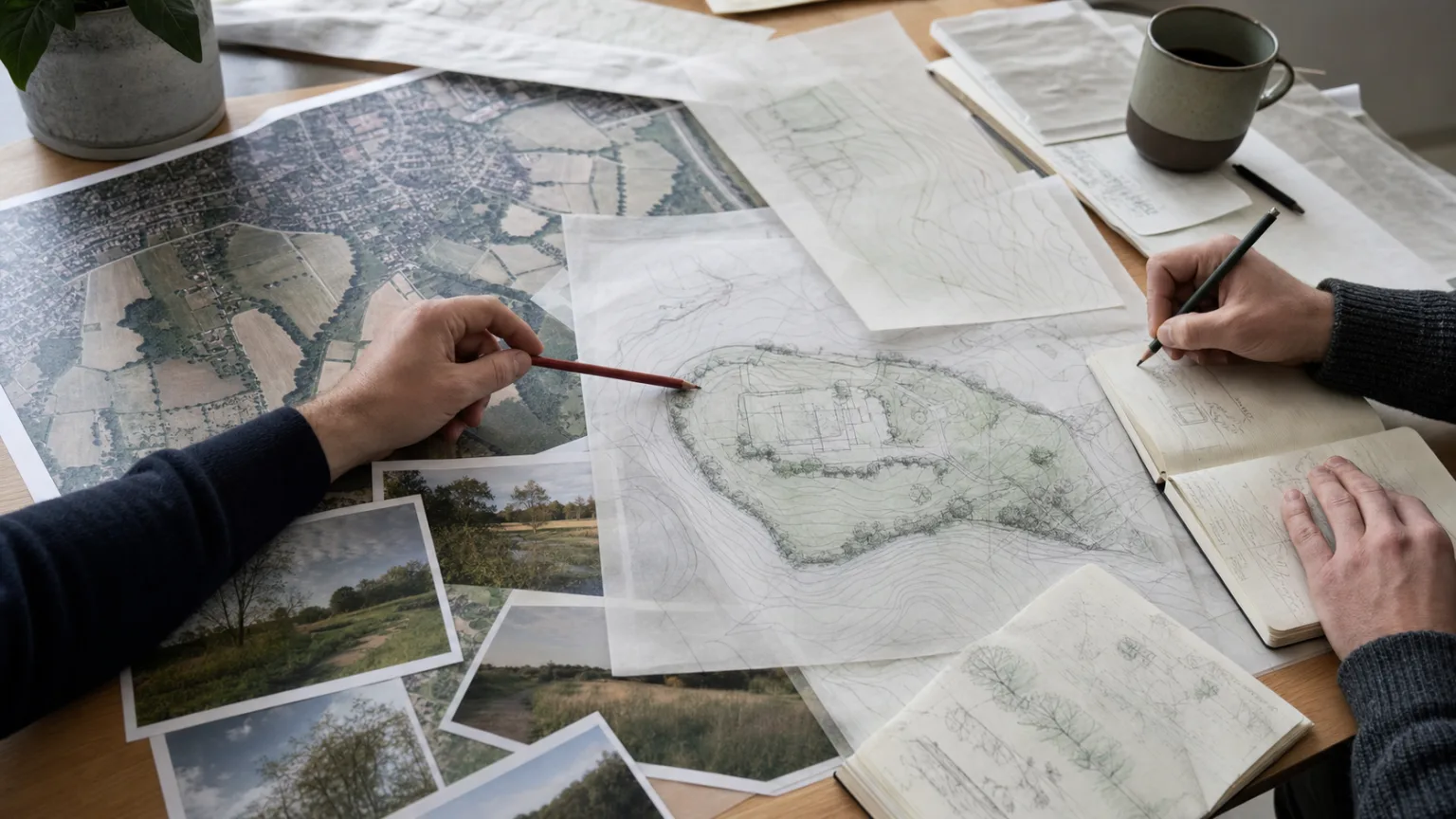Planungsunterlagen, Luftbild und Standortfotos bei einer überschlägigen Umweltvorprüfung